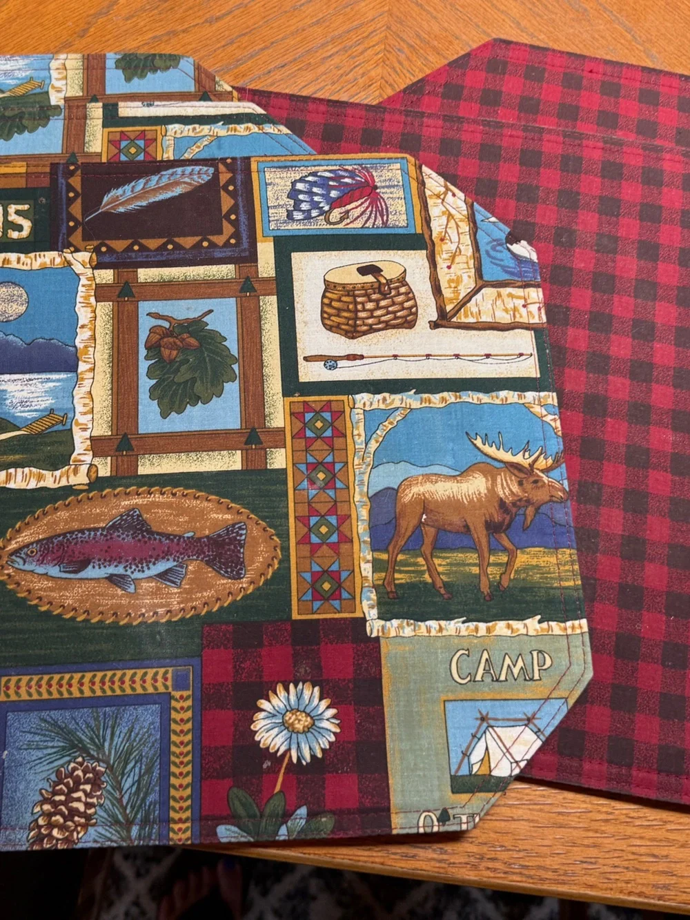 Cabin Decor -  Lodge Print Placemats with Red Buffalo Check - Lot of 8